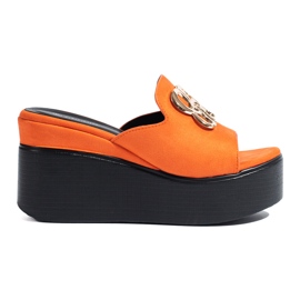 Shelovet narančaste papuče na klin od brušene kože narančasta