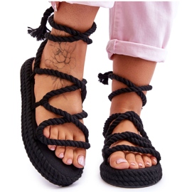 Sandale na vezanje na debelu platformu crne jedva čekaju crna