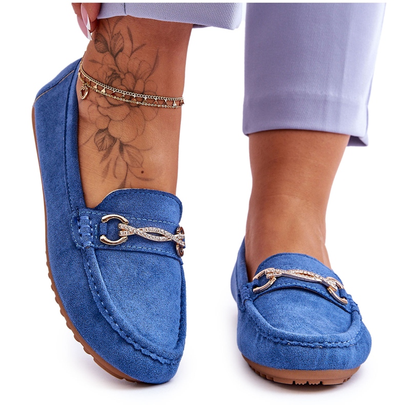 Klasične mokasine od brušene kože s Amera plavim ukrasom plava