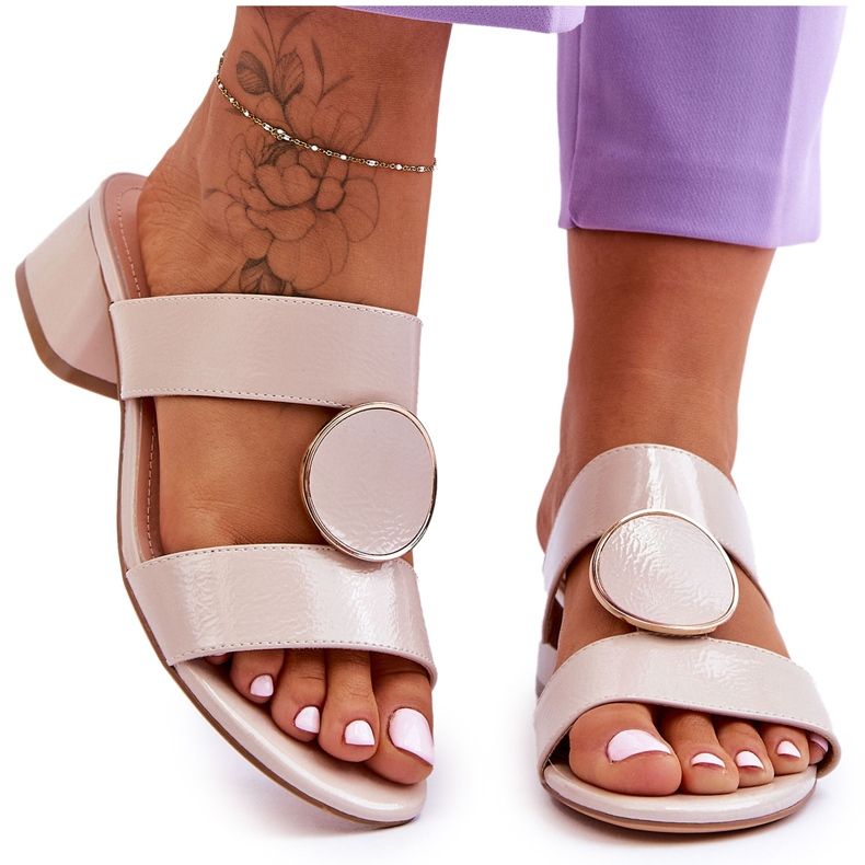 Elegantne Sergio Leone papuče na visoku petu KL310 Bež