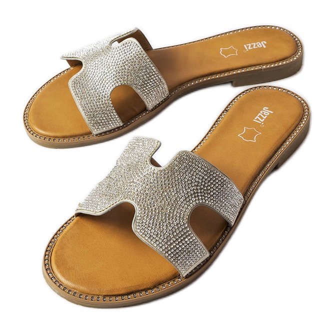 Srebrne tobogane s kožnim umetkom Lazure srebro