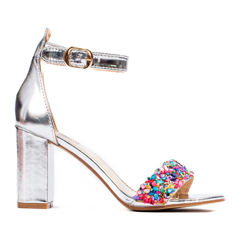 Shelovet srebrne blok sandale s perlama srebro