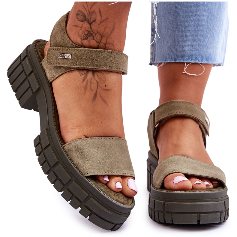 Ženske sandale od brušene kože Big Star LL276033 zelene zelena