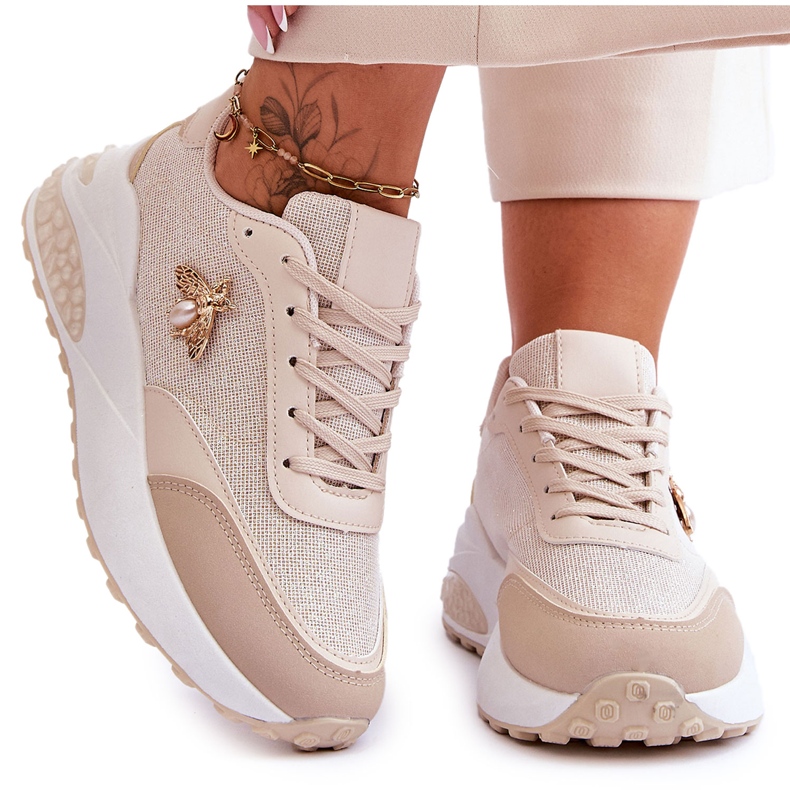 PS1 Sjajne sportske cipele s bež Seneca ukrasom