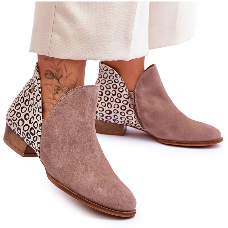 Maciejka kožne čizme s mrljama 04091-55 tamno bež