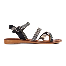 W. Potocki Ženske crne kožne sandale Potocki crna