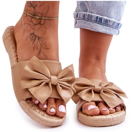 FK1 Moderne ženske papuče s bež mašnom Estera