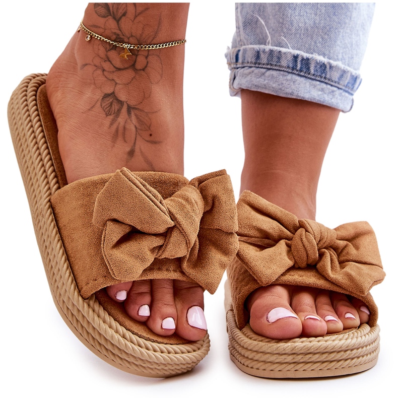 FK1 Camel Fency ženske antilop papuče s mašnom smeđa