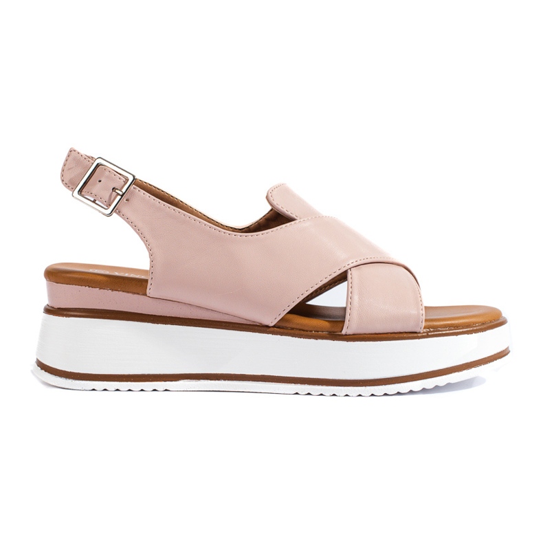 Udobne ženske sandale Vinceza na niske klinove bež