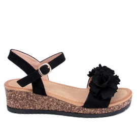 Sandale na klin s cvjetovima iz Piontera Black crna