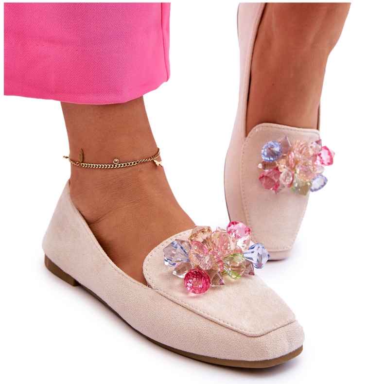 PS1 Mokasine od brušene kože s ukrasnim kristalima bež boje Arvilla