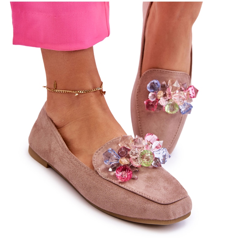 PS1 Mokasine od brušene kože s ukrasnim kristalima Tamno bež Arvilla