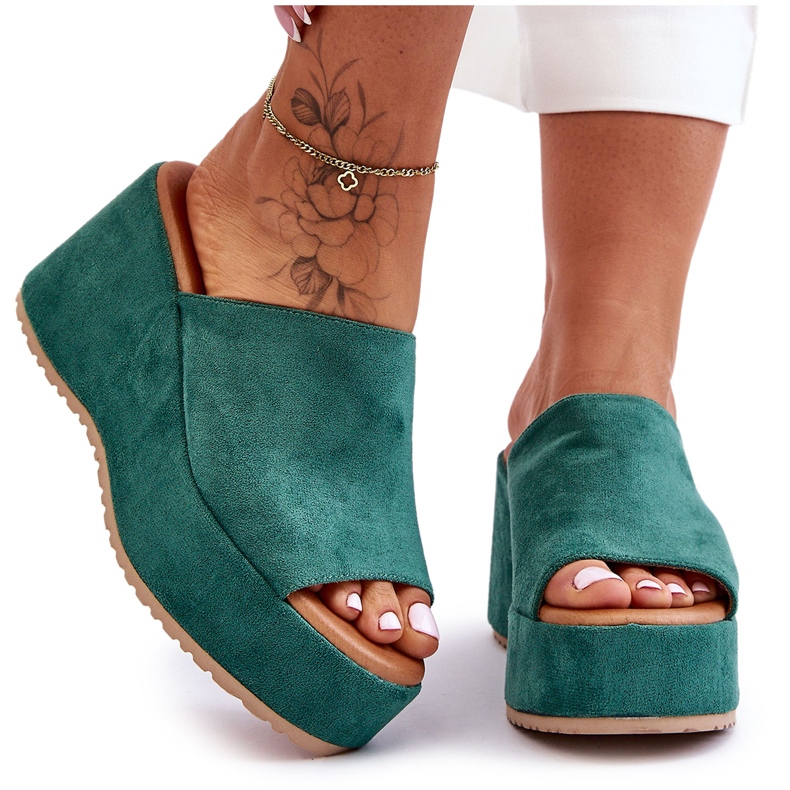 Ženske papuče na masivnu platformu Green Martina zelena