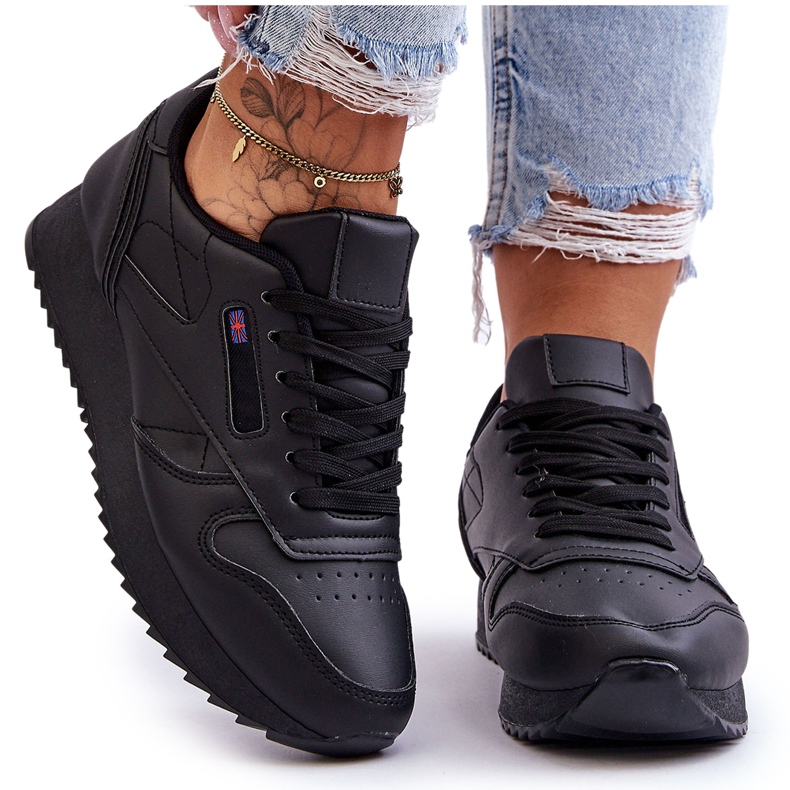 PM1 Merida crne kožne sportske cipele s platformom na vezanje crno