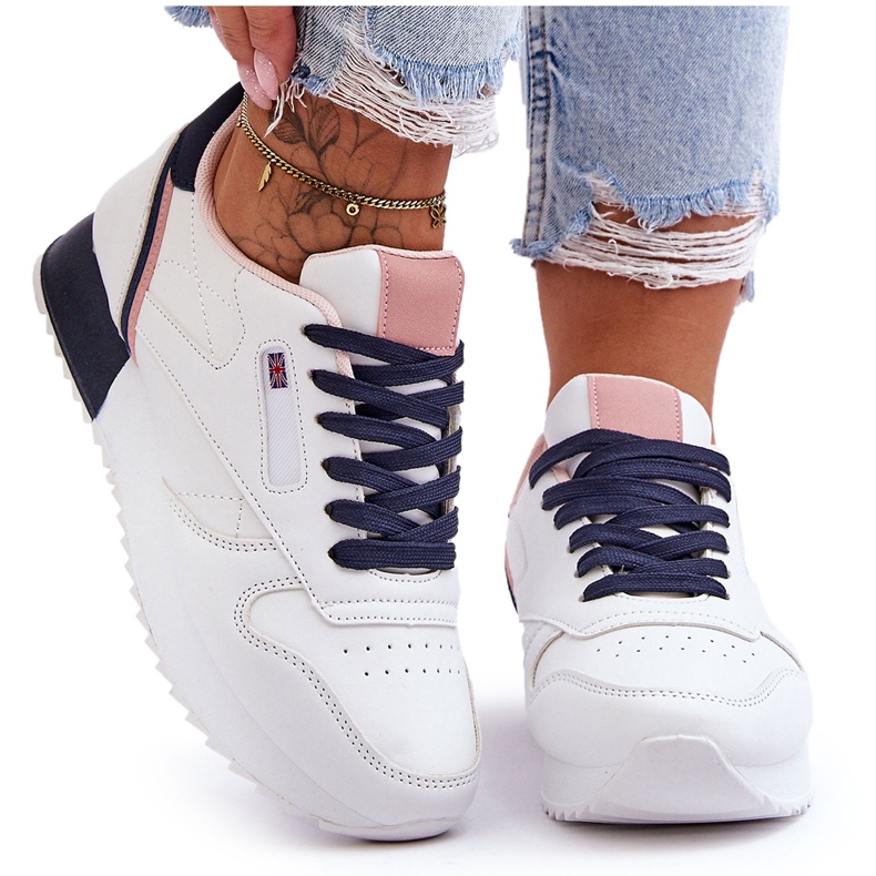 PM1 Merida bijele i tamnoplave kožne sportske cipele s platformom na vezanje bijela