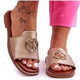 Ženske klasične sandale na ravnu petu zlatne Larotte zlatni