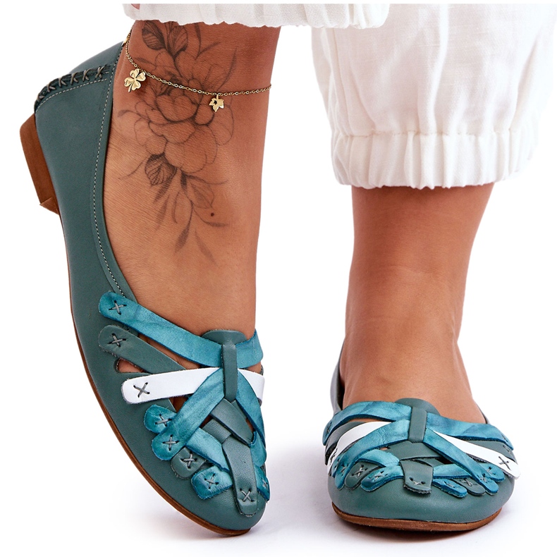 Ženske kožne balerinke Maciejka 01358-36 Tirkizna zelena