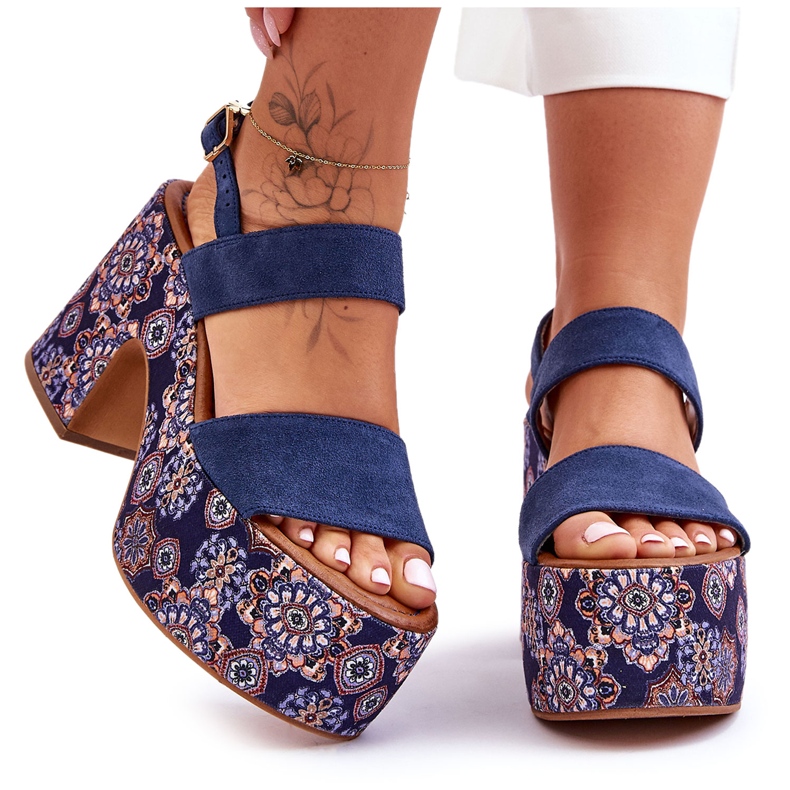 Maciejka kožne sandale na visoku petu 06089-17 tamnoplave plava