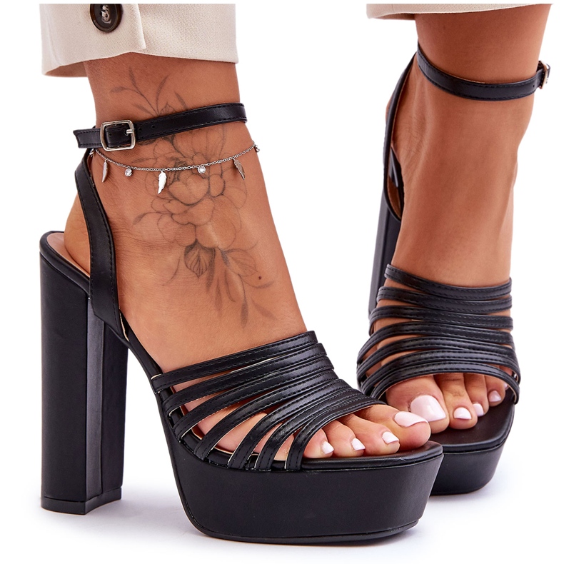 Sandale na visoku petu Black Maya crno