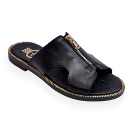 Lemar Ženske papuče s ukrasnim patentnim zatvaračem Black Clarence crna