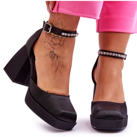 Moderne cipele na masivnu petu s cirkonima, crni Adel crno