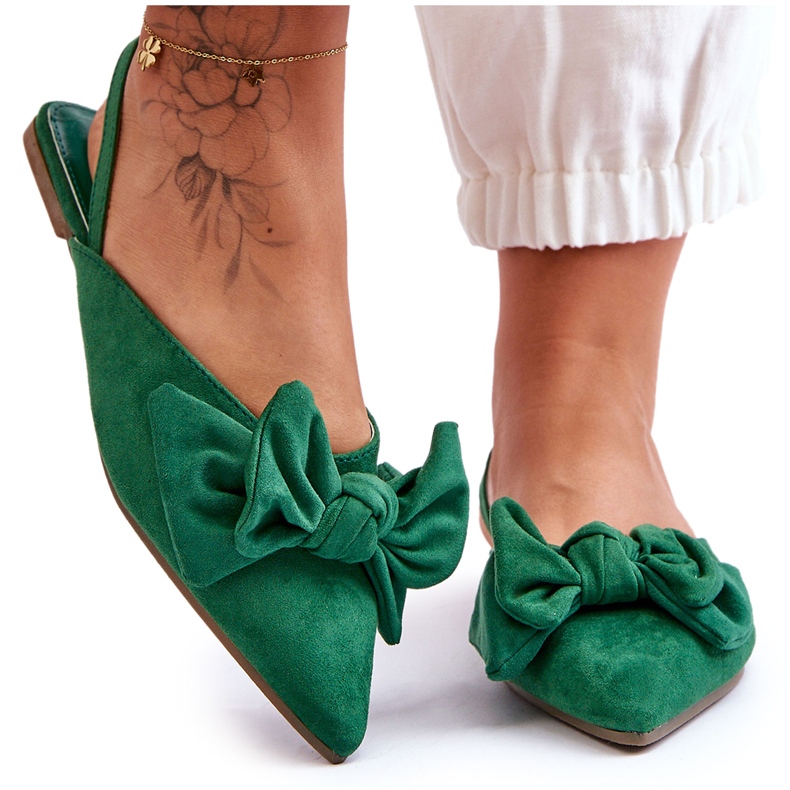 Ženske natikače balerinke s mašnom zelene Nadine zelena