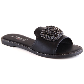 Ženske ravne udobne papuče sa cirkonima crne S.Barski Kv 520-30 crna