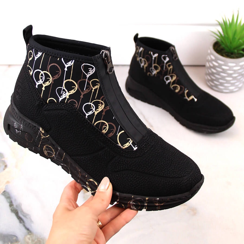 Gležnjače ženske sportske tenisice s patentnim zatvaračem crne Rieker M4953-00 crno