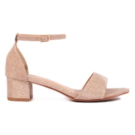 Elegantne svjetlucave sandale s niskom petom Shelovet gold zlatni