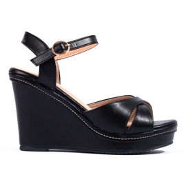 Shelovet sandale na visoke klinove crna