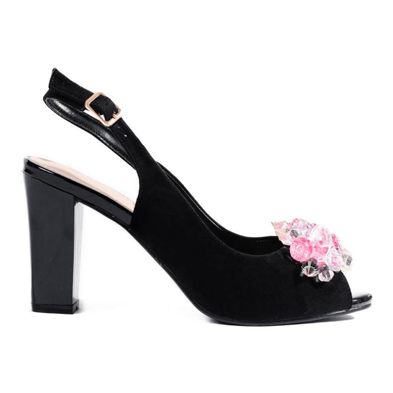 Ženske sandale na visoku petu s kristalima Shelovet crne crno