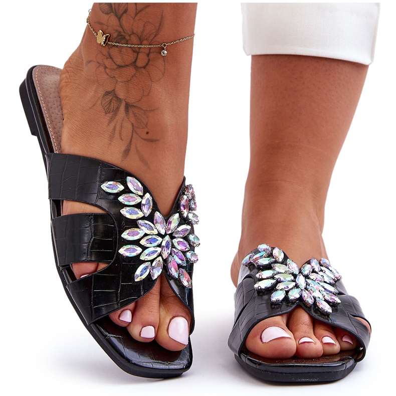 Papuče s ukrasnim kamenčićima S.Barski 617-22 crne crno