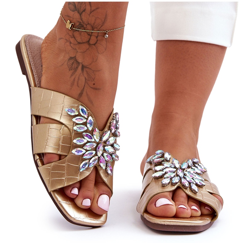 Papuče s ukrasnim kamenčićima S.Barski 617-22 Zlato zlatna