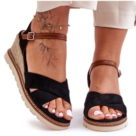 Lagane sandale na klin od brušene kože, crne Celine crna