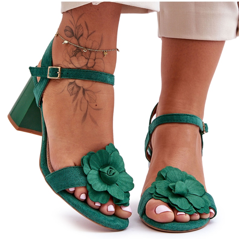 S. BARSKI Sandale od brušene kože s cvijetom S.Barski 04 Zelena