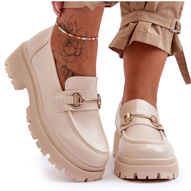 PS1 Ženske klasične mokasine s platformom Bež Miracle