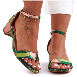 Satenske sandale s visokim potpeticama s uzorkom, zeleni miks Inspirirajte me! višebojan