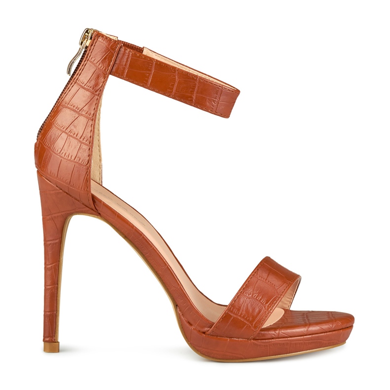 Ženske karamel sandale na visoku petu smeđa