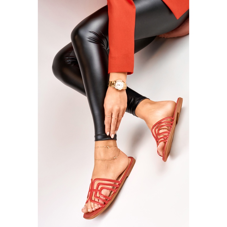 Crvene elegantne ženske ravne papuče crvena