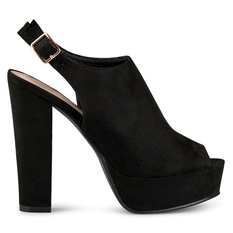 Crne sandale na visoku petu s otvorenim prstima i petom crno