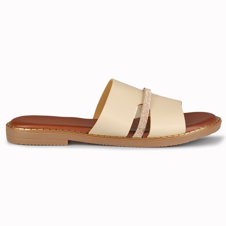 Elegantne bež ženske papuče sa ukrasom