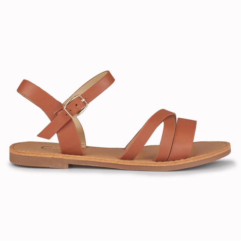 Ljubičaste ženske smeđe ravne sandale smeđa