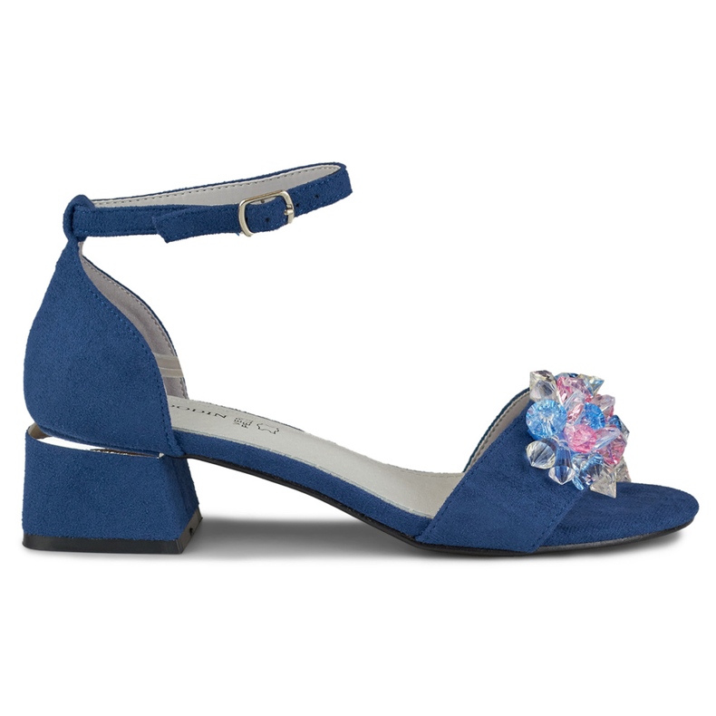 Mornarskoplave ukrašene sandale na nisku petu plava