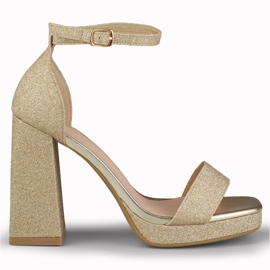 Zlatne sjajne sandale na široku visoku petu zlatna