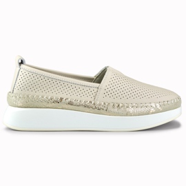 Ženske ažurne kožne cipele bež boje