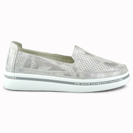 Ženske ažurne kožne cipele srebro