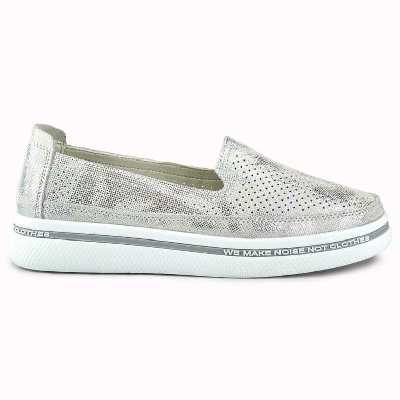 Ženske ažurne kožne cipele srebro