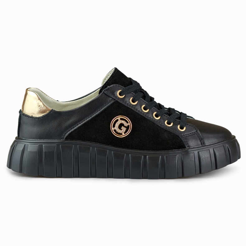 Crne kožne sportske cipele sa zlatnim detaljima crno