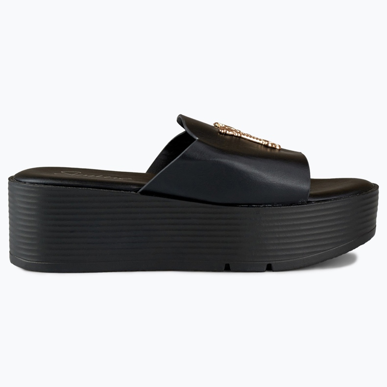 Ženske crne sandale na klin sa zlatnim ukrasima crno