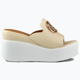 Elegantne bež ženske papuče na wedge